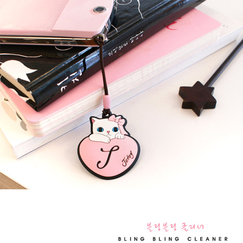 Bling Bling  고양이 액정클리너 스트랩-pink heart (입고완료)